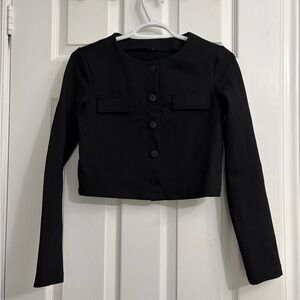 Black Cropped Button-Up